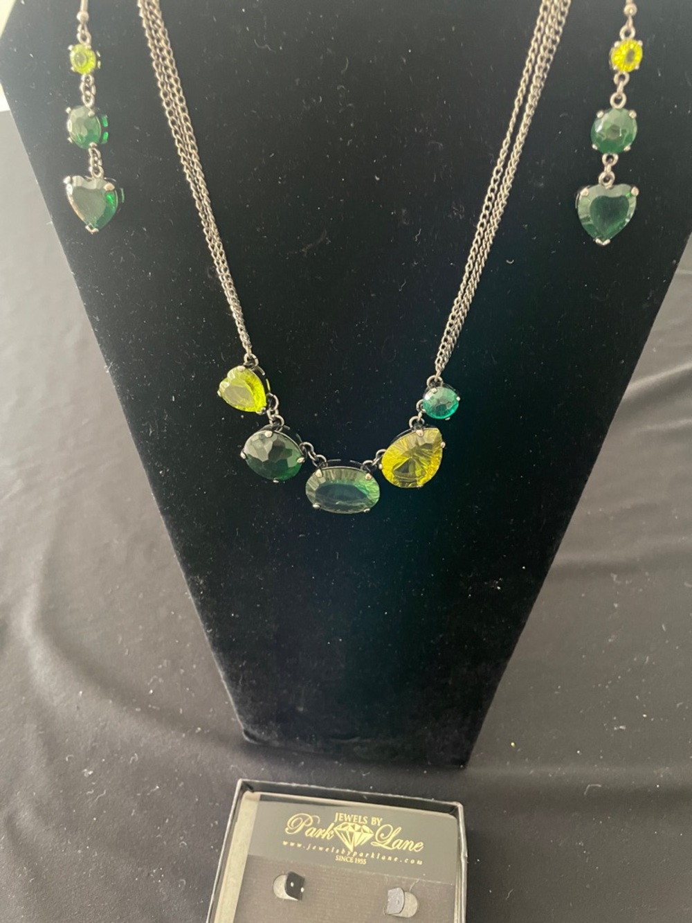 Park Lane - Shannon Green Tones Crystal Necklace with Matching Earrings
